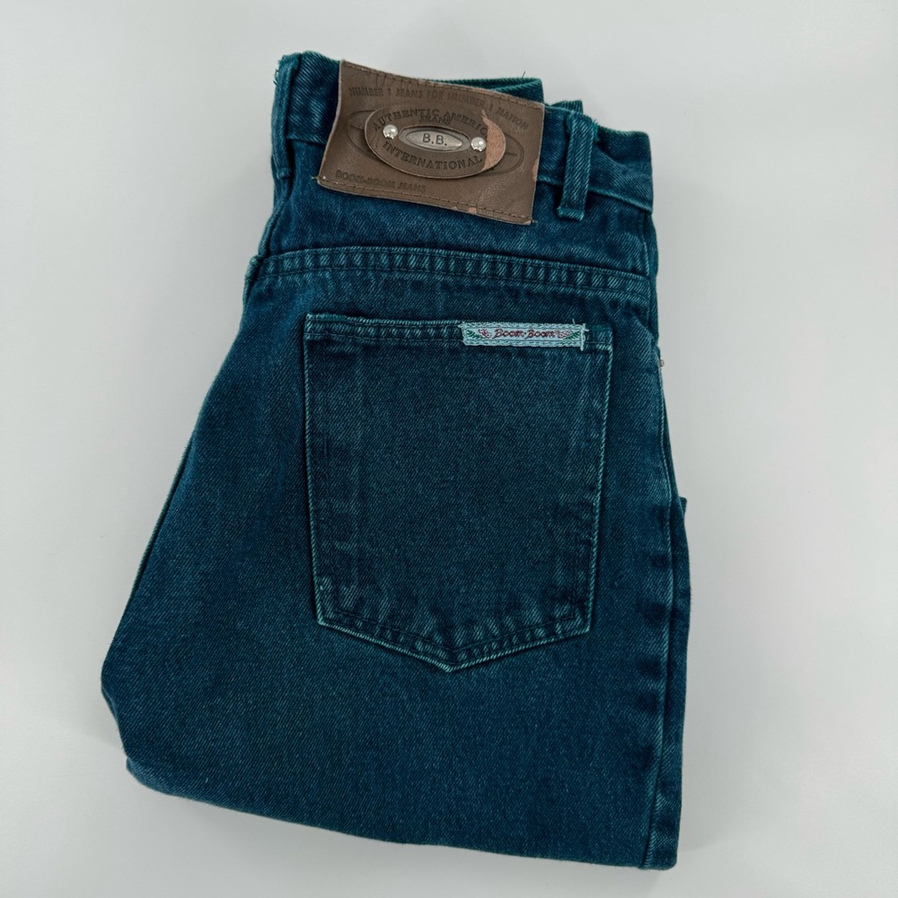 Boom-Boom Women’s Size 7/8‎ Vintage High Waisted Straight Leg Green Blue Jeans